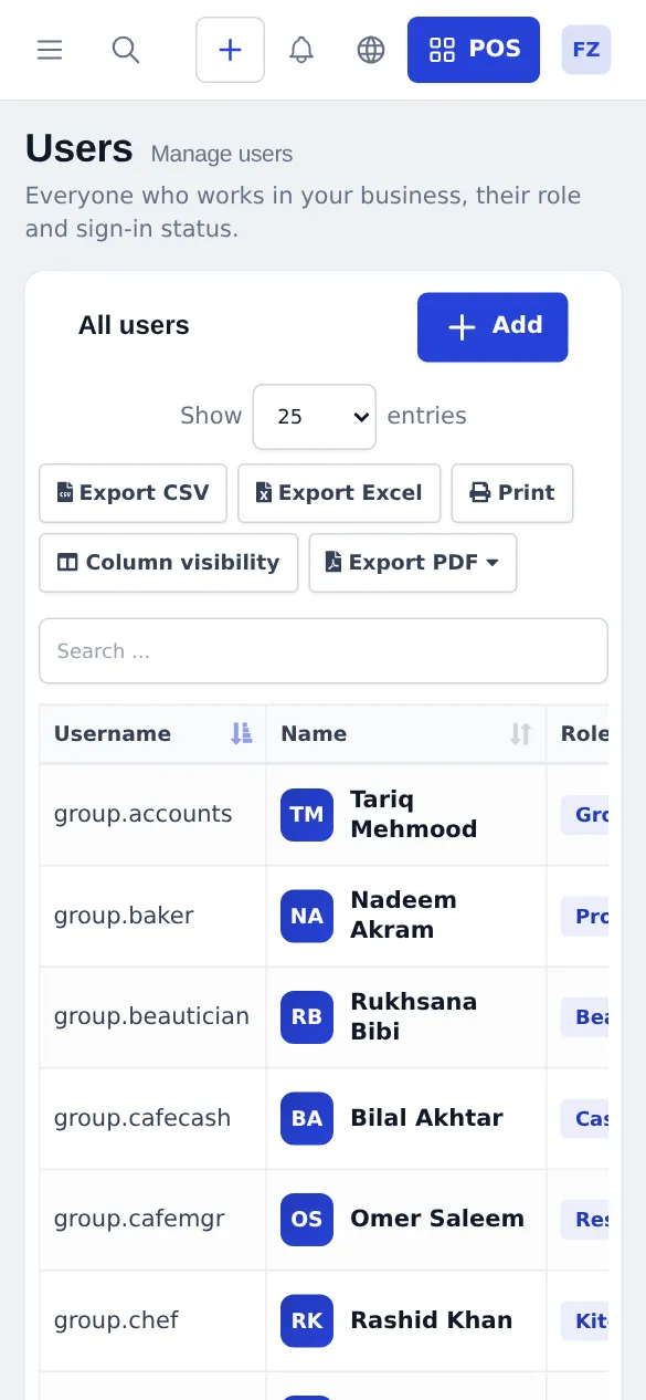 Users list on a phone screen